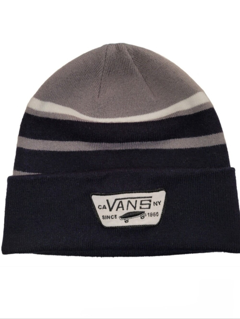 Vans Stackton Stripe Milford Beanie Gray Black White OS
